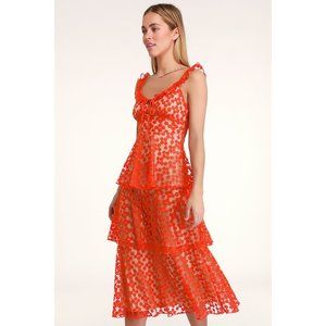 NWOT Lulus Embroidered Coral Floral Midi Dress